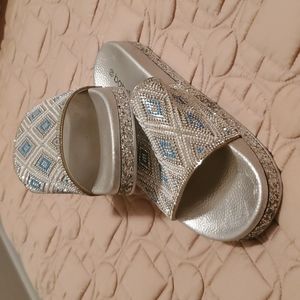 Bling Turquoise and Silver Open Toe Sandle